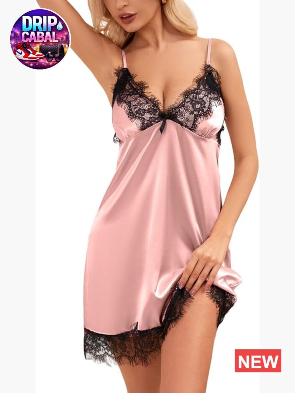 Satin Lace V Neck Chemise Nightgown Spaghetti Straps Sleep Dress